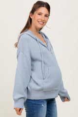 Light Blue Oversized Sweater Knit Maternity Hoodie