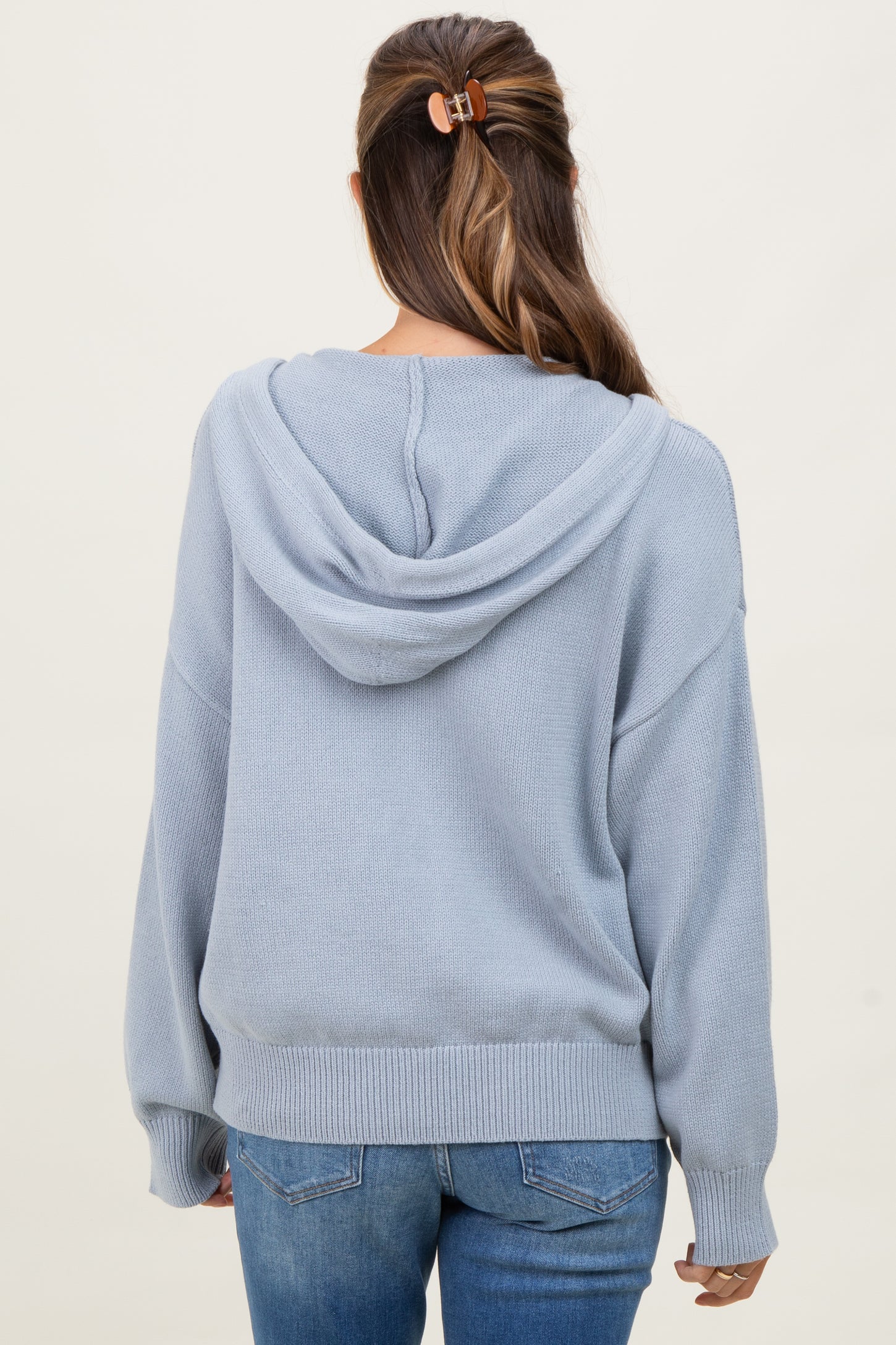 Light Blue Oversized Sweater Knit Maternity Hoodie