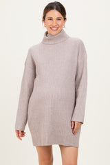 Taupe Turtleneck Chunky Knit Maternity Sweater Dress