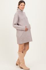 Taupe Turtleneck Chunky Knit Maternity Sweater Dress