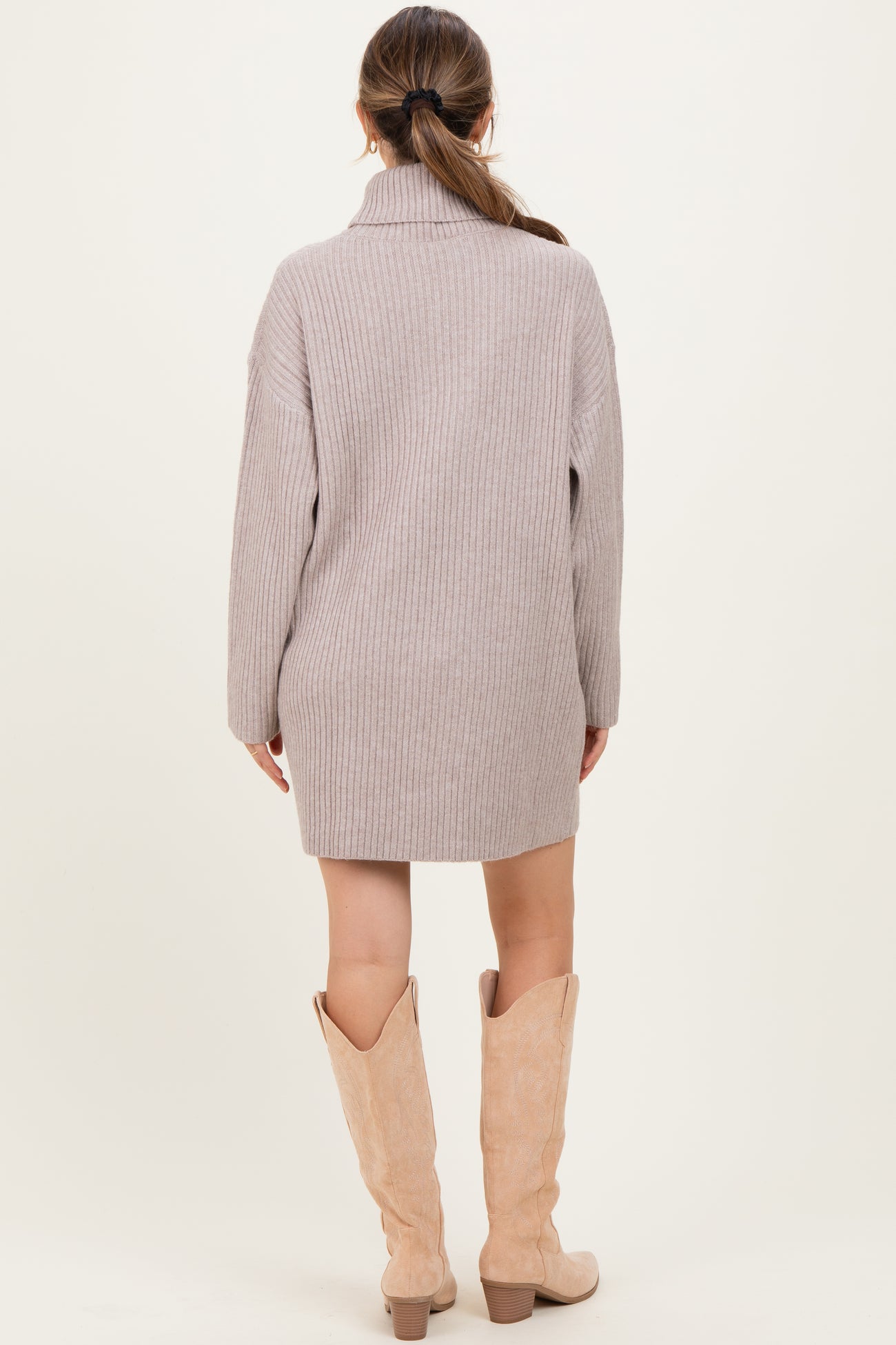 Taupe Turtleneck Chunky Knit Maternity Sweater Dress