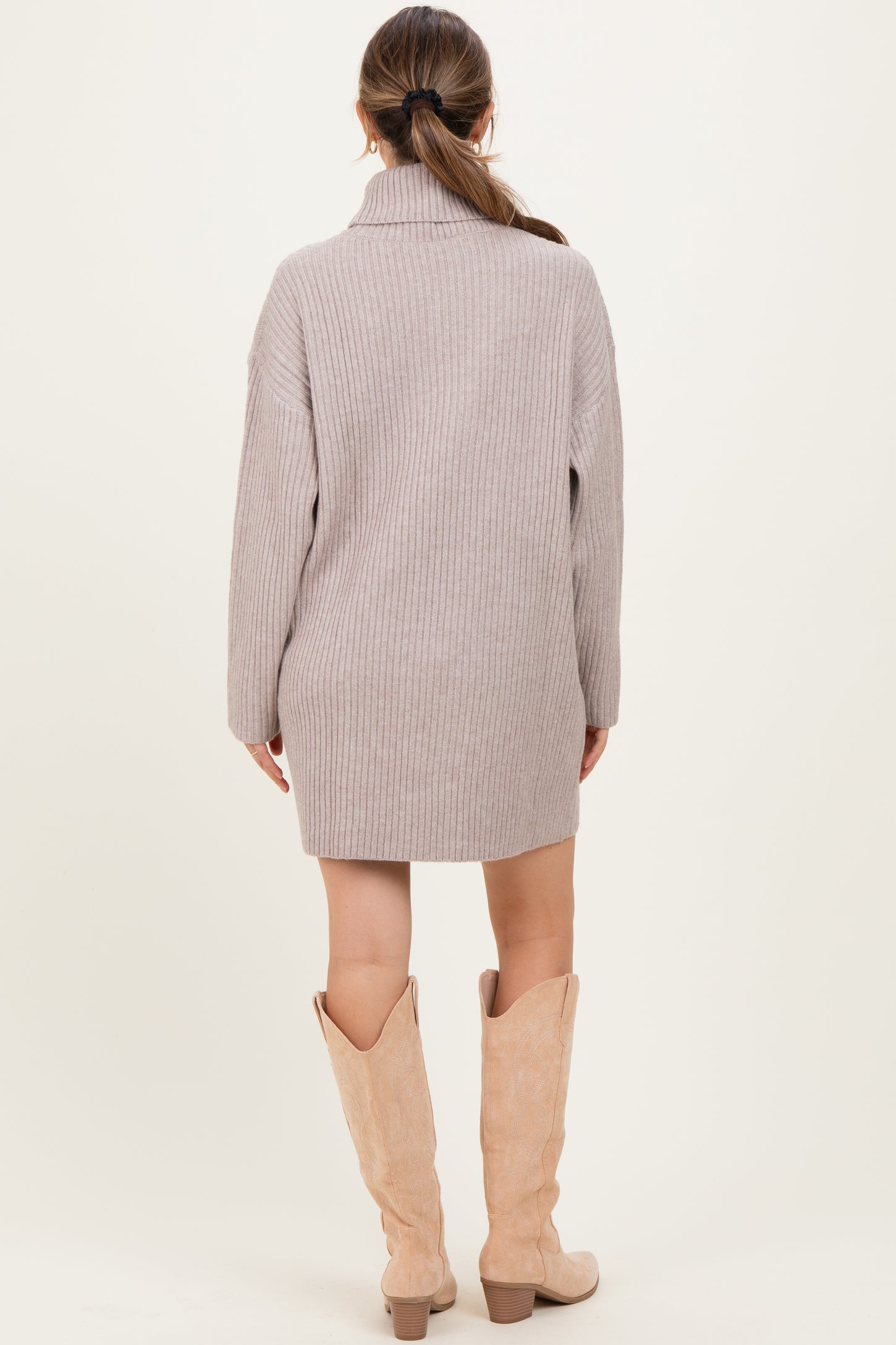 Taupe Turtleneck Chunky Knit Maternity Sweater Dress