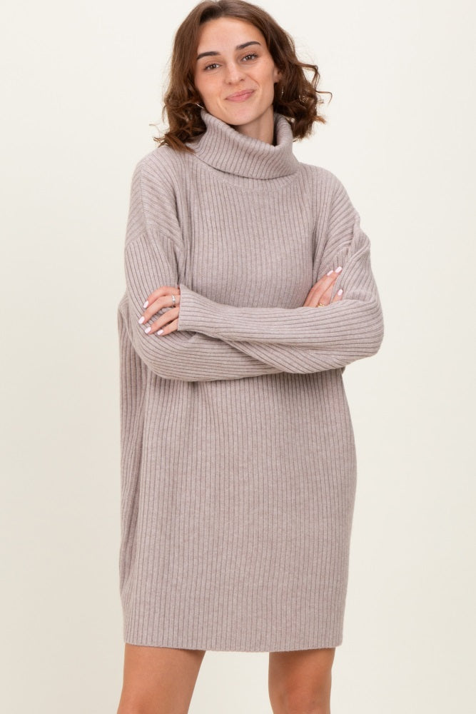 Taupe Turtleneck Chunky Knit Sweater Dress – PinkBlush