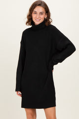 Black Turtleneck Chunky Knit Maternity Sweater Dress