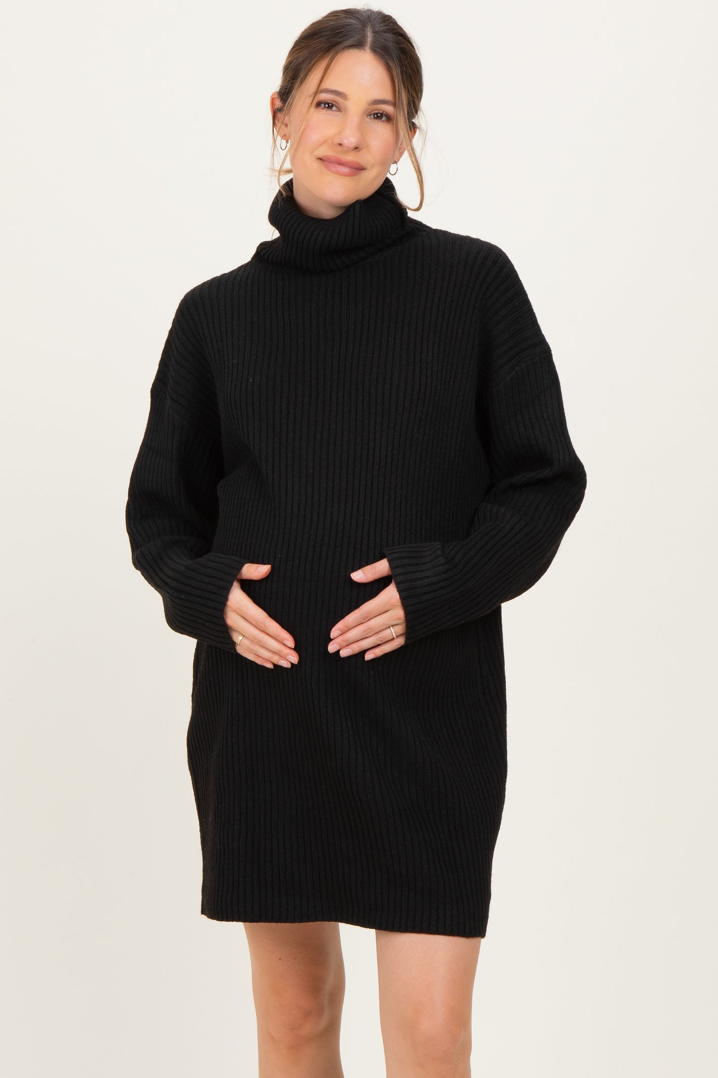 Black Turtleneck Chunky Knit Maternity Sweater Dress PinkBlush Black Turtleneck Chunky Knit Maternity Sweater Dress PinkBlush