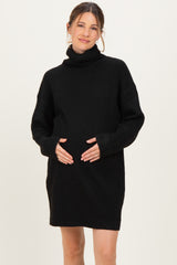 Black Turtleneck Chunky Knit Maternity Sweater Dress