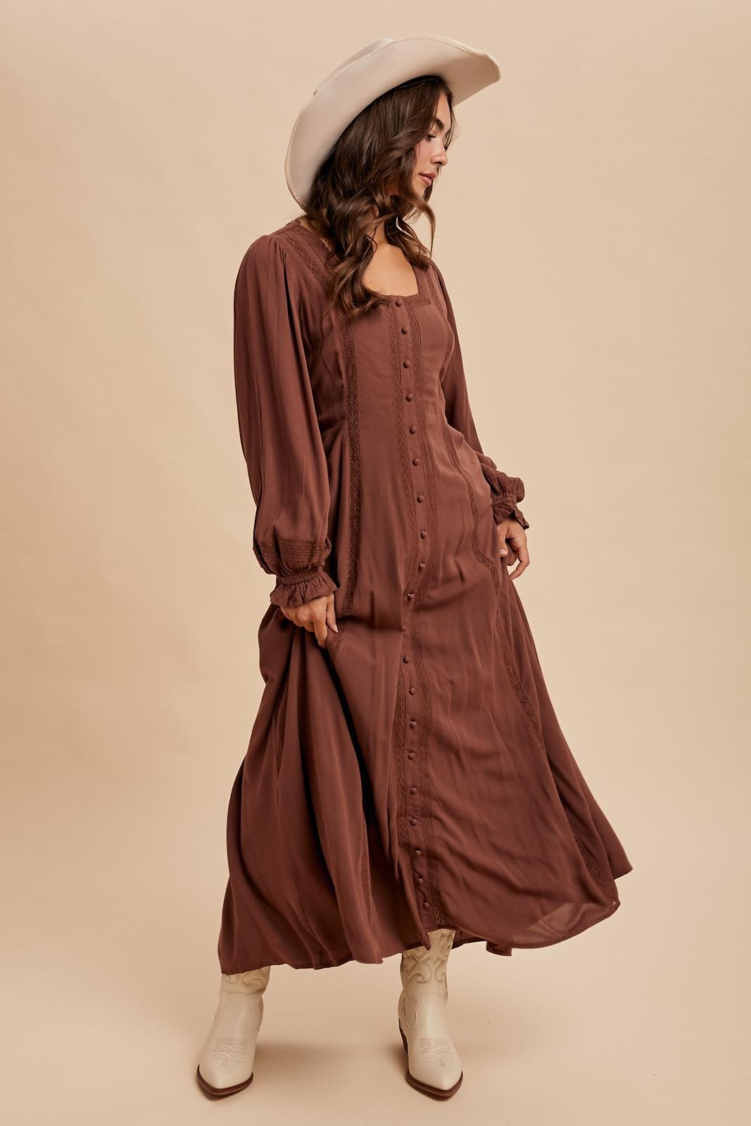 Brown Lace Detail Button Down Maternity Maxi Dress Brown Lace Detail Button Down Maternity Maxi Dress