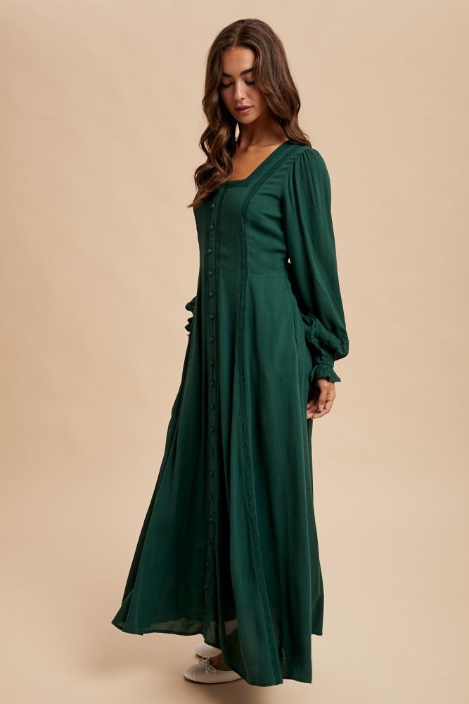 forest green lace maxi dress Detail Button Down princess-collection