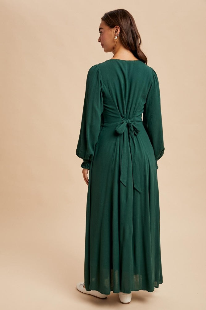 Forest Green Lace Detail Button Down Maxi Dress