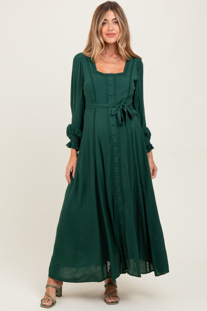 forest green lace maxi dress Green Lace Dress Long Green Dress For Wedding Natural Beauty Forest Green Lace Long Sleeve Maxi