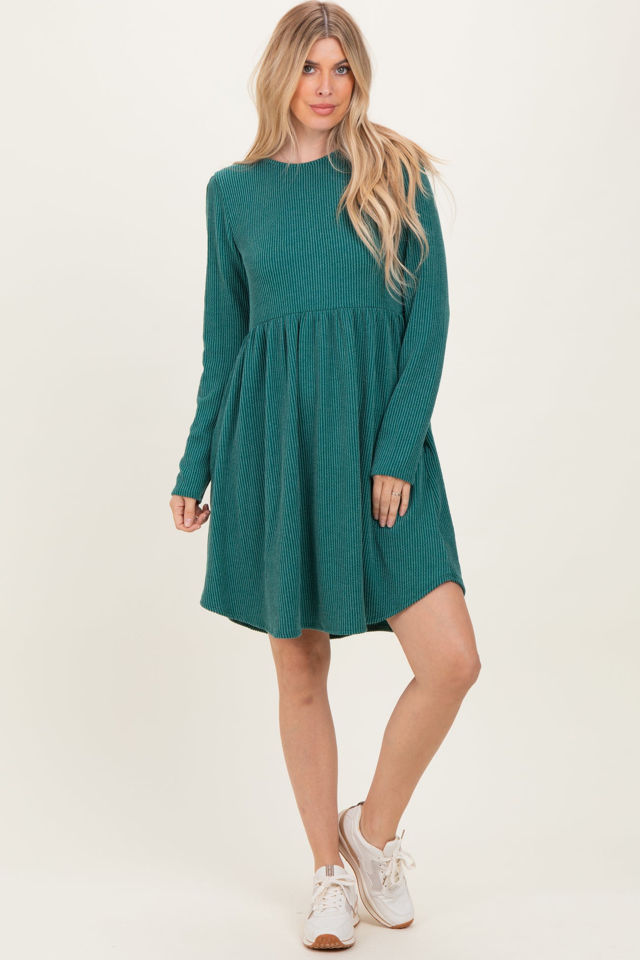 Forest Green Textured Rib Long Sleeve Maternity Dress