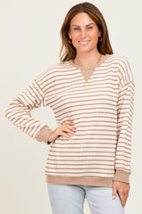 Mocha Contrast Rib Long Sleeve Pullover Top