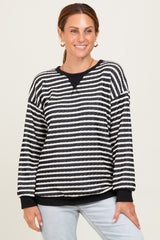 Black Contrast Rib Long Sleeve Pullover Top