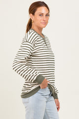 Olive Contrast Rib Long Sleeve Pullover Top