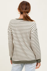 Olive Contrast Rib Long Sleeve Pullover Top