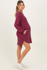 Burgundy Rib Knit Long Sleeve Maternity Dress