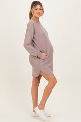 Taupe Rib Knit Long Sleeve Maternity Dress