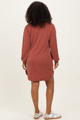 Rust Rib Knit Long Sleeve Dress