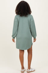 Light Olive Rib Knit Long Sleeve Dress