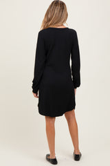 Black Rib Knit Long Sleeve Maternity Dress