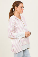 Light Pink Textured Stripe Button Up Hoodie