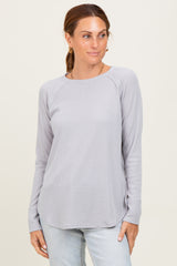 Light Grey Baby Waffle Knit Long Sleeve Maternity Top