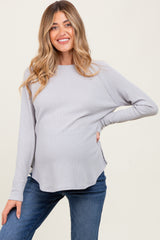 Light Grey Baby Waffle Knit Long Sleeve Maternity Top