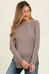 Taupe Baby Waffle Knit Long Sleeve Maternity Top