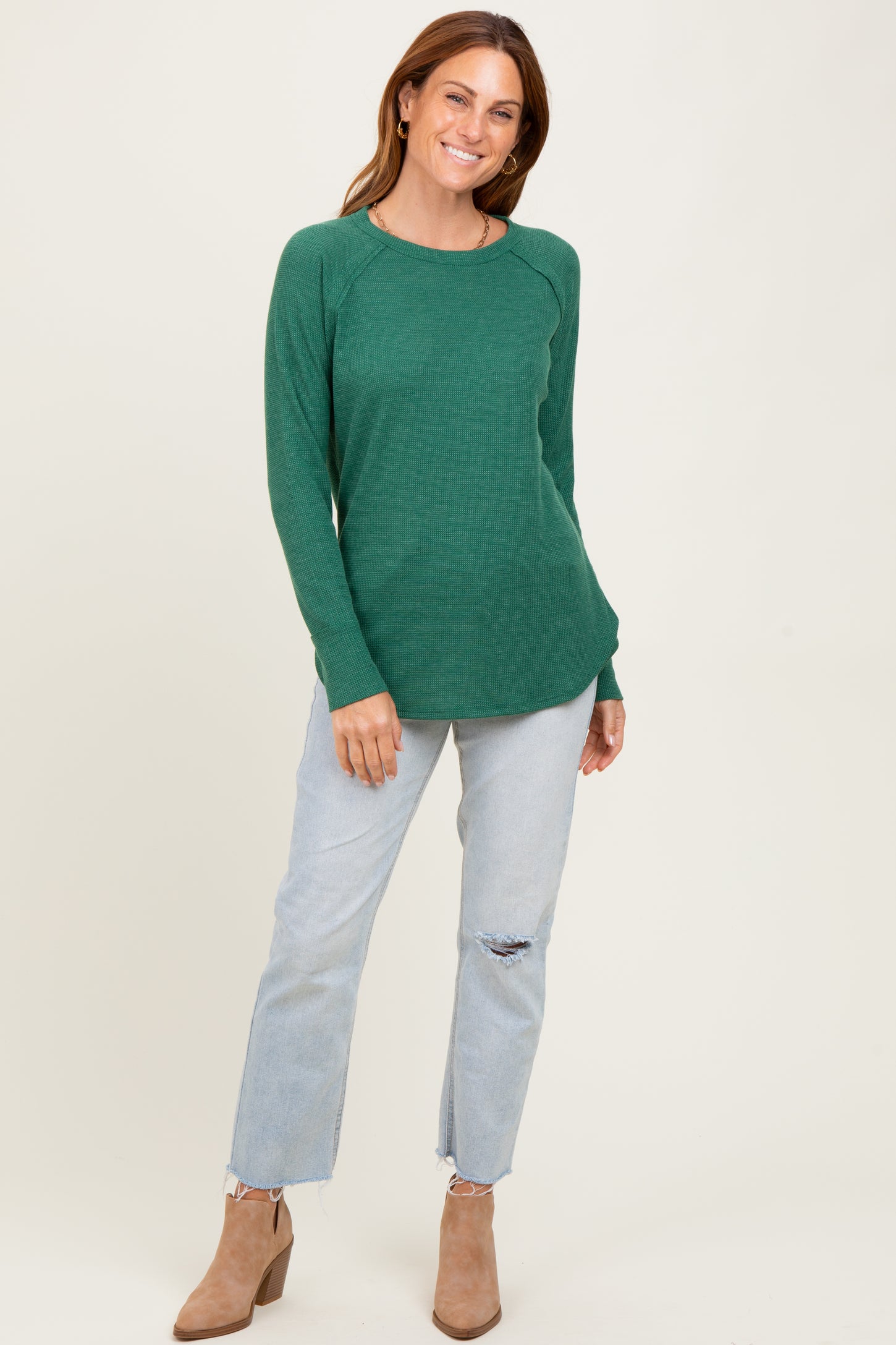 Green Baby Waffle Knit Long Sleeve Top