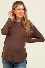 Brown Baby Waffle Knit Long Sleeve Maternity Top