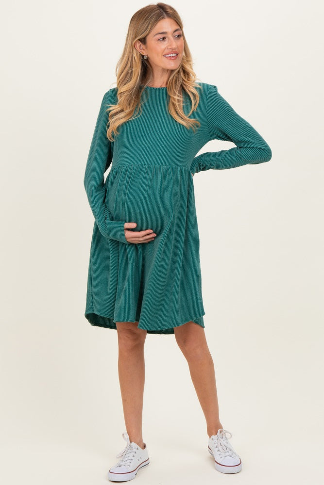 fitted lace wedding dress Maternity Plunging Neck Long Sleeve Contrast Mesh Formal Dress Green / S main image 0