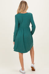 Forest Green Textured Rib Tiered Long Sleeve Maternity Dress