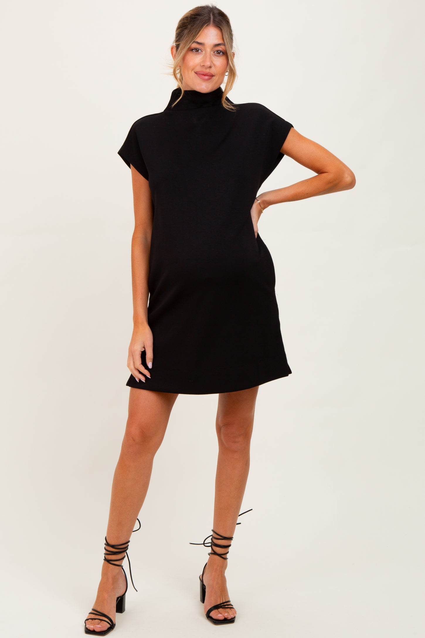 Black Mock Neck Maternity Mini Dress Black Mock Neck Maternity Mini Dress