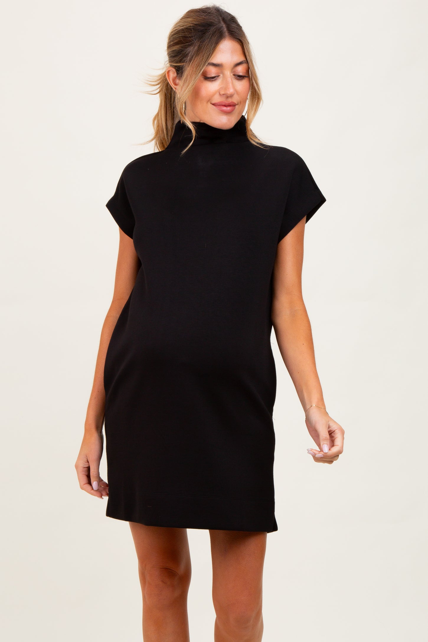 Black Mock Neck Maternity Mini Dress Black Mock Neck Maternity Mini Dress