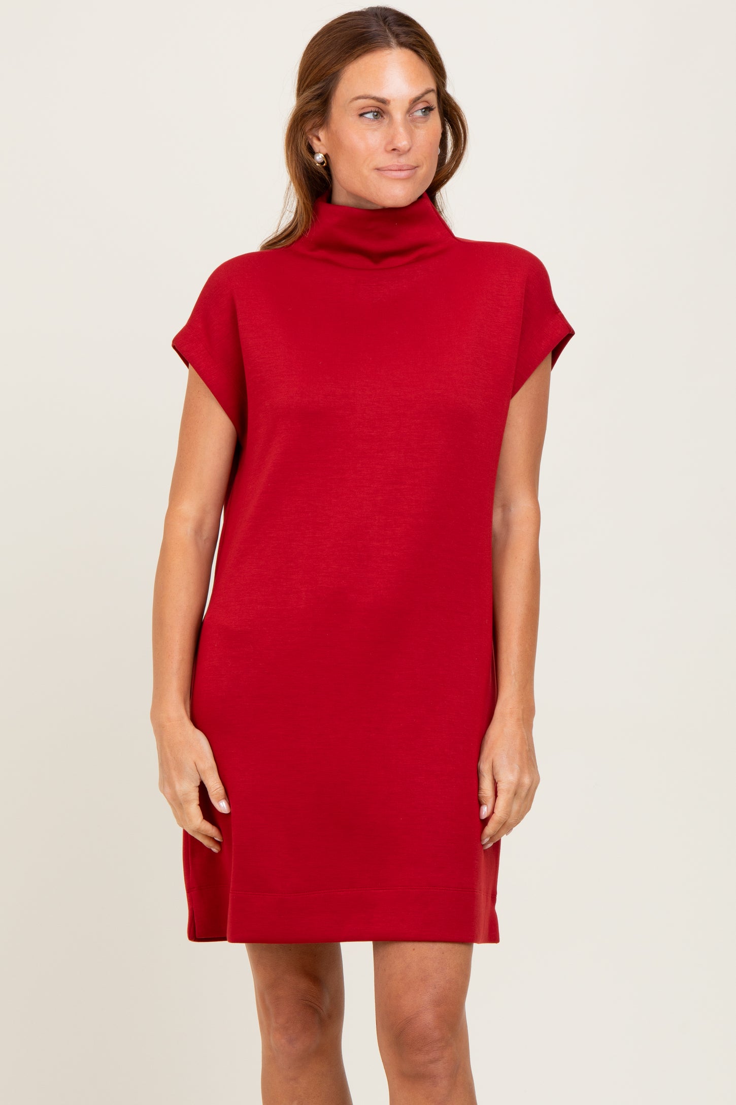 mock neck mini dress Rust Mock Neck Mini Dress