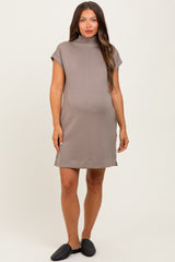 Light Taupe Mock Neck Maternity Mini Dress