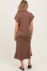 Mocha Collared Short Sleeve Maternity Midi Dress