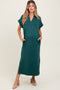 Forest Green Collared Short Sleeve Maternity Midi Dress
