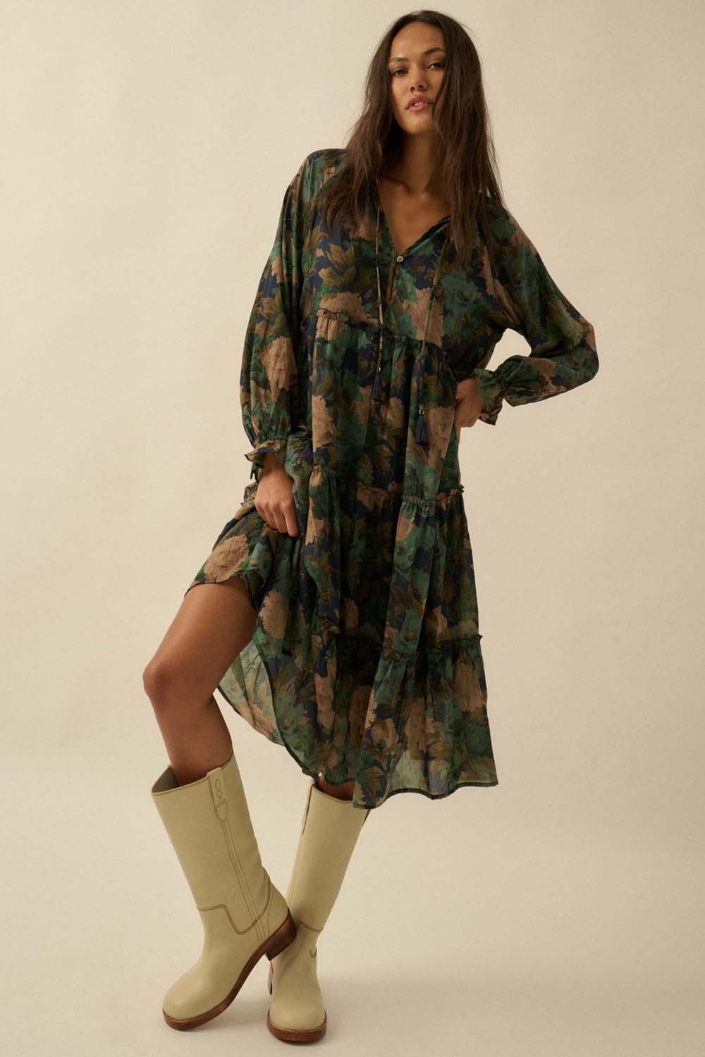 white christmas dresses NicoBlu® Angelina Maxi Crinkle Chiffon Dress in Navy Florals