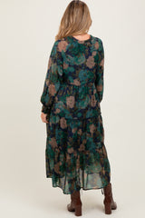 Navy Floral Chiffon Ruffle Tiered Maternity Midi Dress