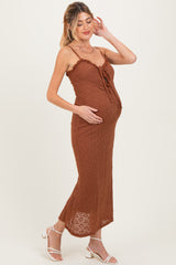 Brown Lace Cutout Tie Front Maternity Maxi Dress