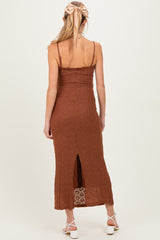 Brown Lace Cutout Tie Front Maternity Maxi Dress
