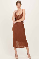 Brown Lace Cutout Tie Front Maternity Maxi Dress
