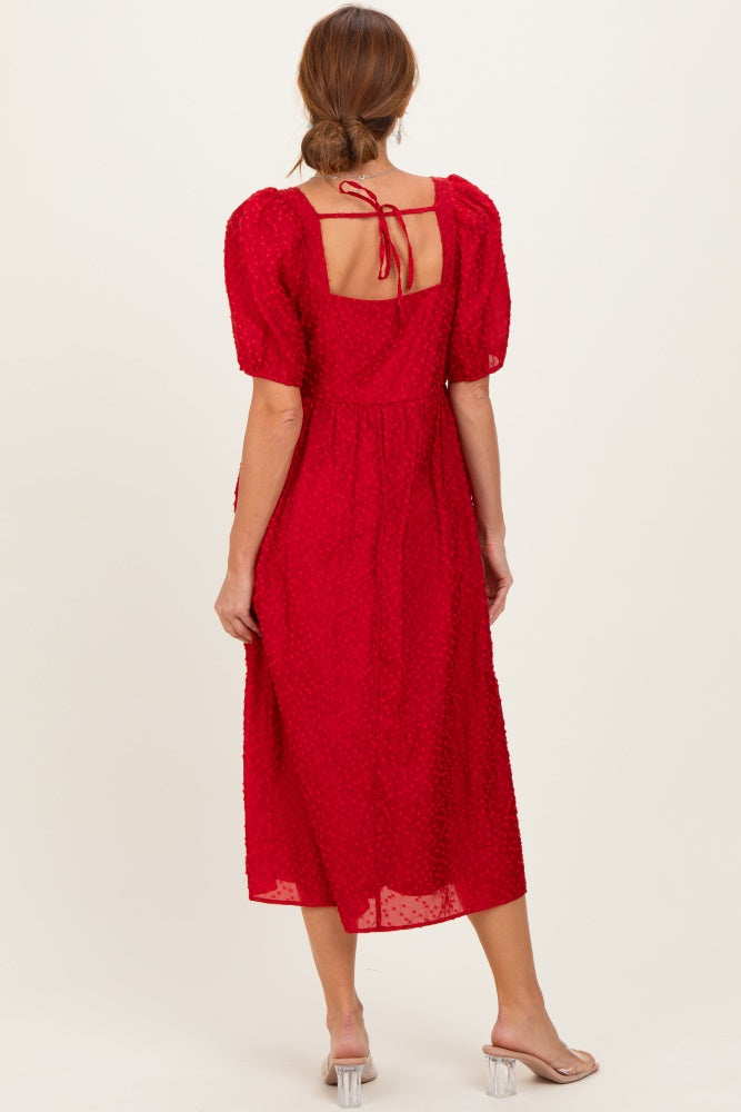 Red Swiss Dot Puff Sleeve Midi Dress