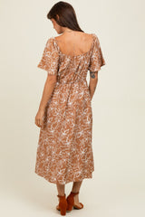 Mocha Floral Print Maternity Midi Dress