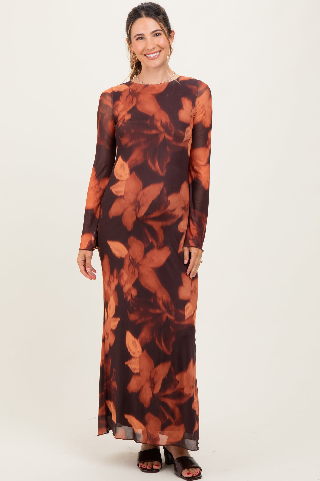 Burgundy Flora Mesh Overlay Maternity Maxi Dress – PinkBlush