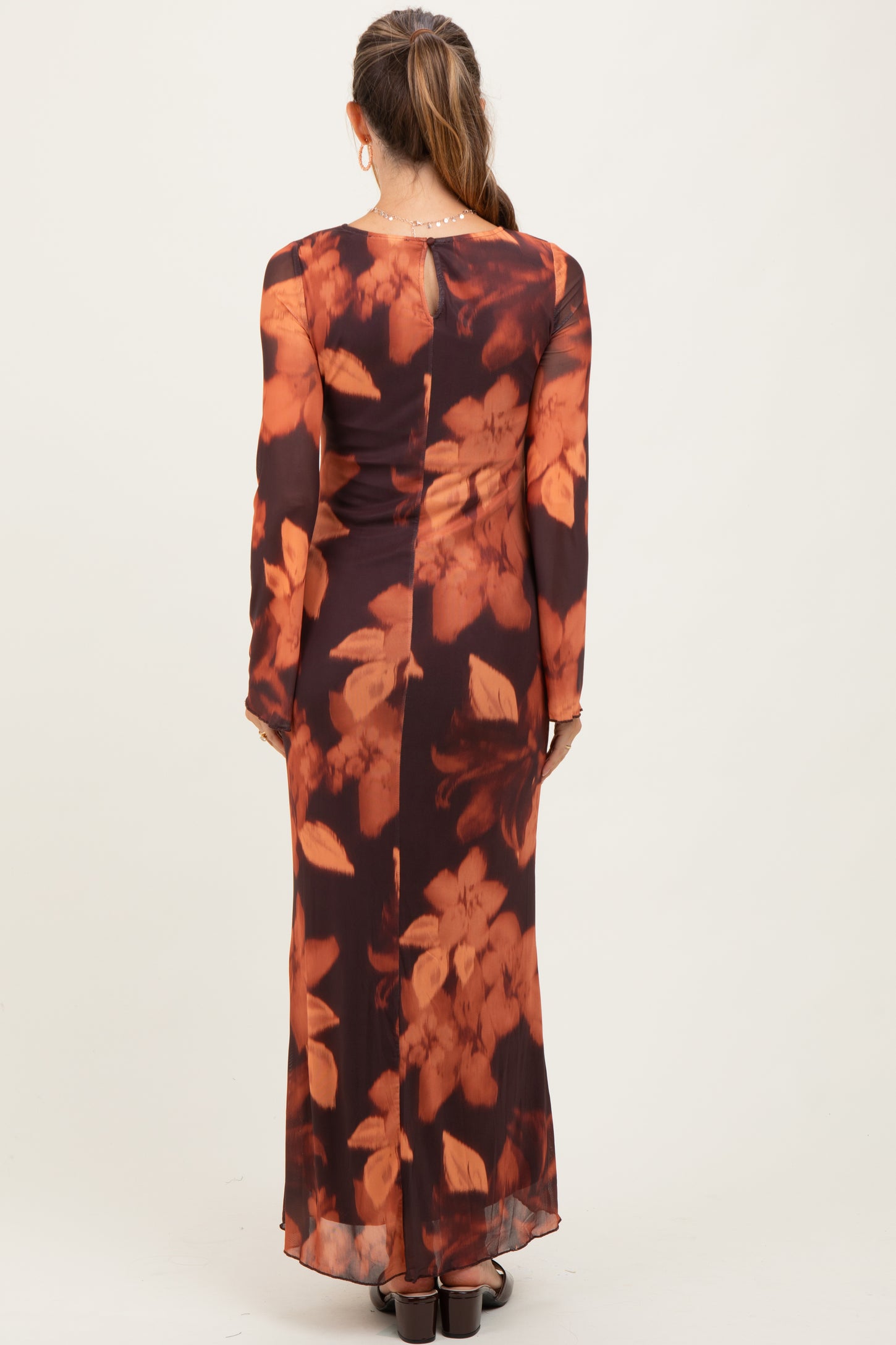 Burgundy Flora Mesh Overlay Maternity Maxi Dress