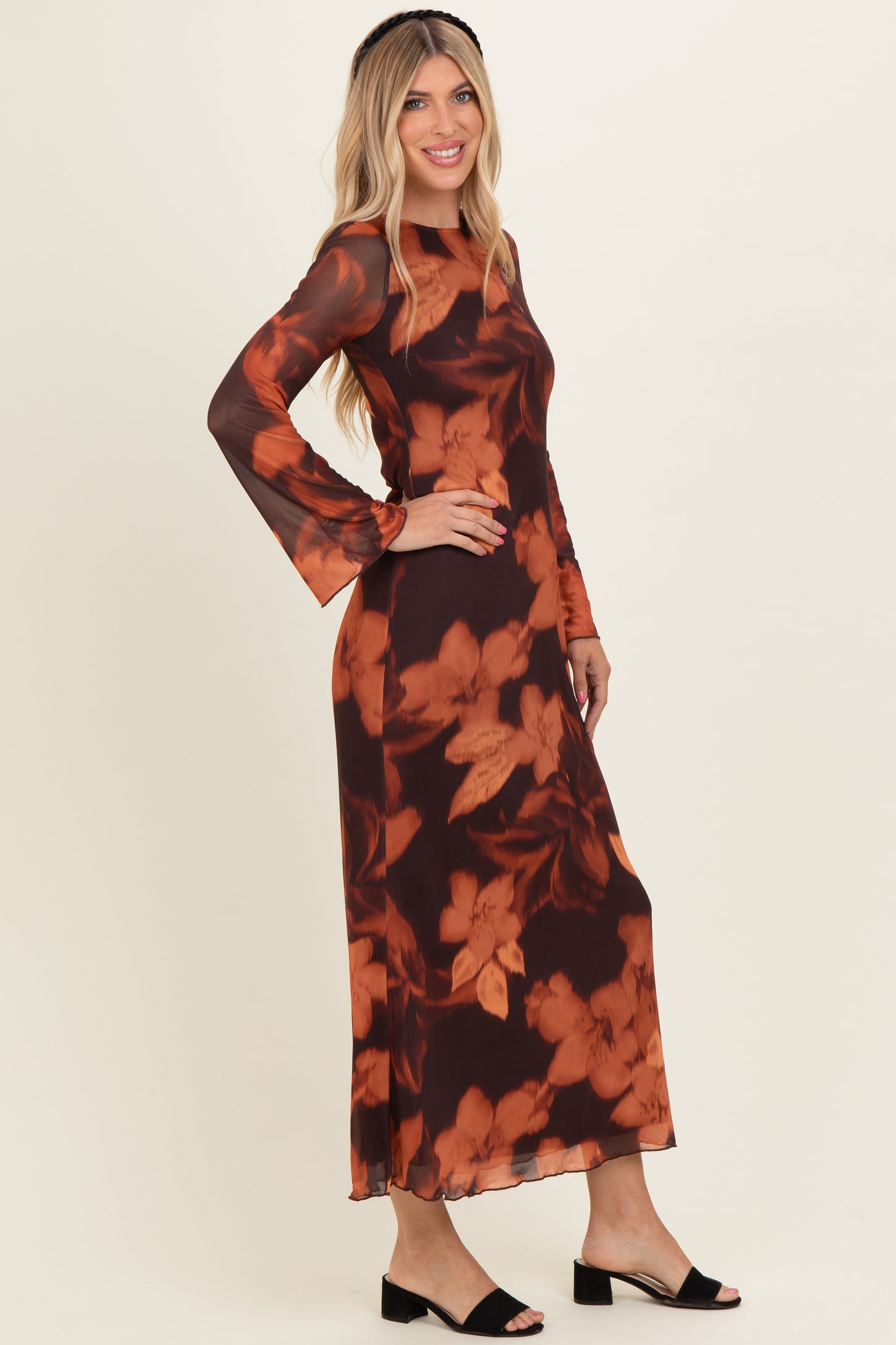 Burgundy Flora Mesh Overlay Maxi Dress