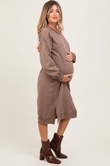Mocha Maternity Sweatshirt Midi Dress