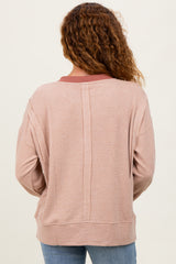 Mocha Oversized Contrast Trim Thermal Pullover